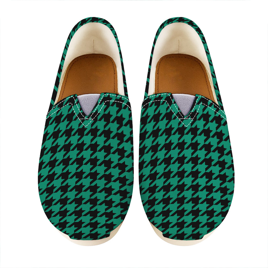 Jungle Green And Black Houndstooth Print Casual Shoes