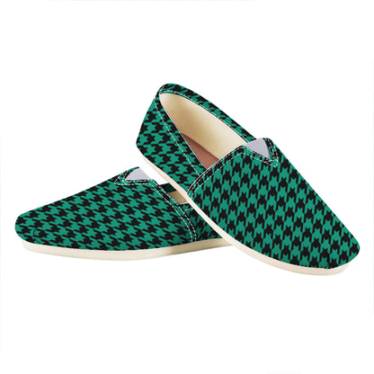 Jungle Green And Black Houndstooth Print Casual Shoes