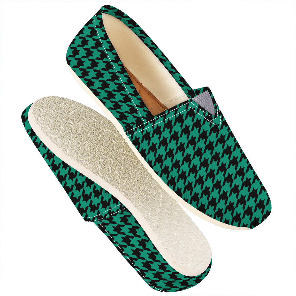 Jungle Green And Black Houndstooth Print Casual Shoes