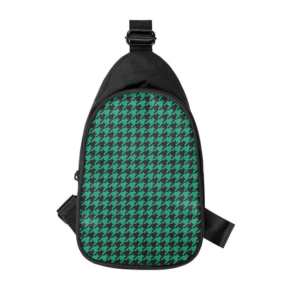 Jungle Green And Black Houndstooth Print Chest Bag