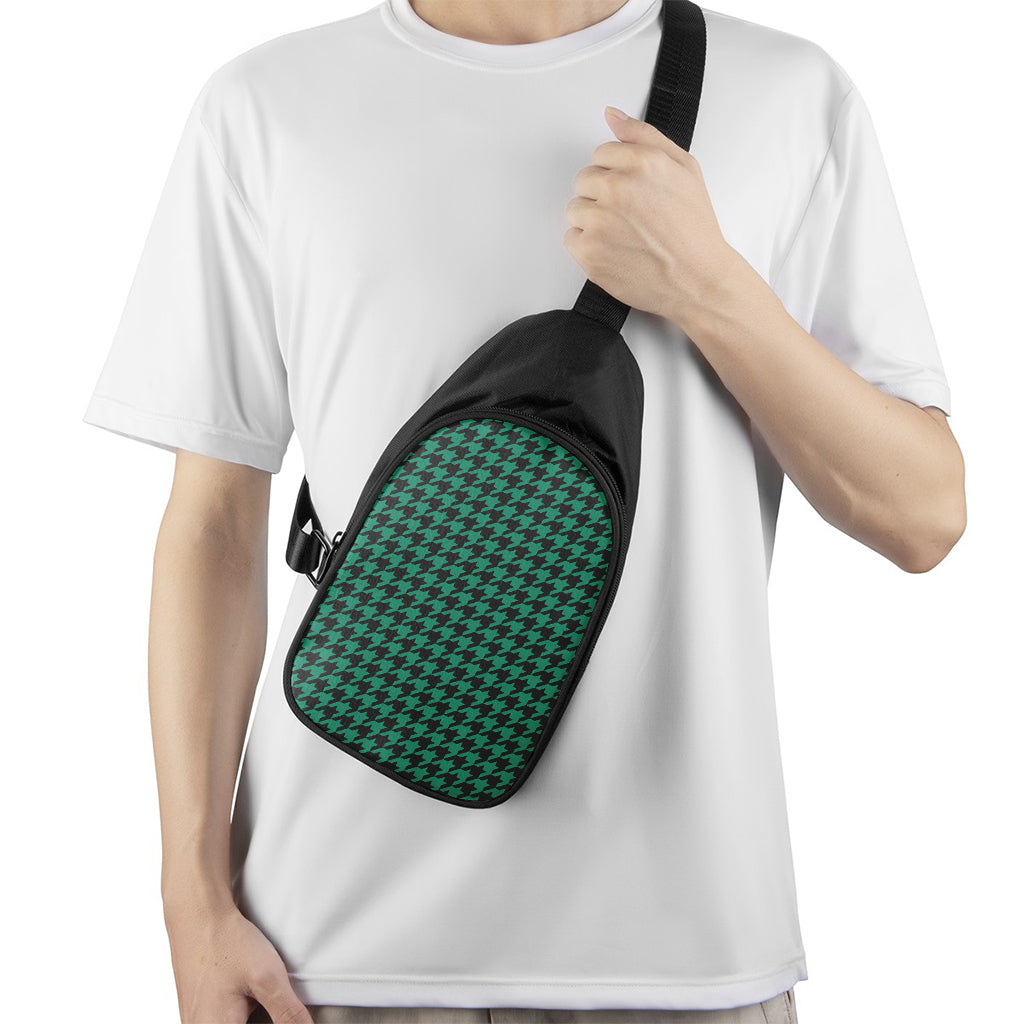 Jungle Green And Black Houndstooth Print Chest Bag