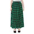 Jungle Green And Black Houndstooth Print Chiffon Maxi Skirt