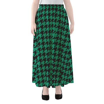 Jungle Green And Black Houndstooth Print Chiffon Maxi Skirt