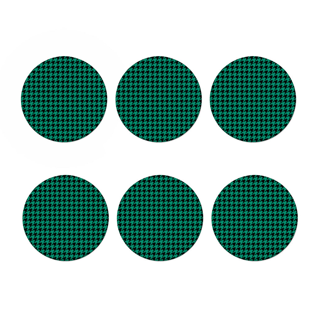 Jungle Green And Black Houndstooth Print Coaster Set