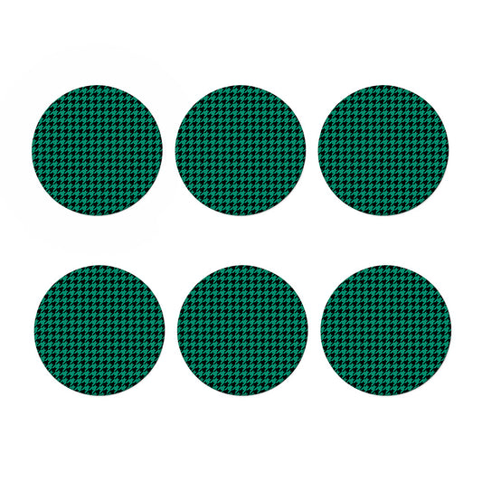 Jungle Green And Black Houndstooth Print Coaster Set