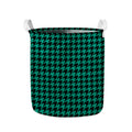 Jungle Green And Black Houndstooth Print Collapsible Laundry Basket