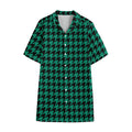 Jungle Green And Black Houndstooth Print Cotton Hawaiian Shirt
