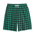 Jungle Green And Black Houndstooth Print Cotton Shorts