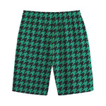 Jungle Green And Black Houndstooth Print Cotton Shorts
