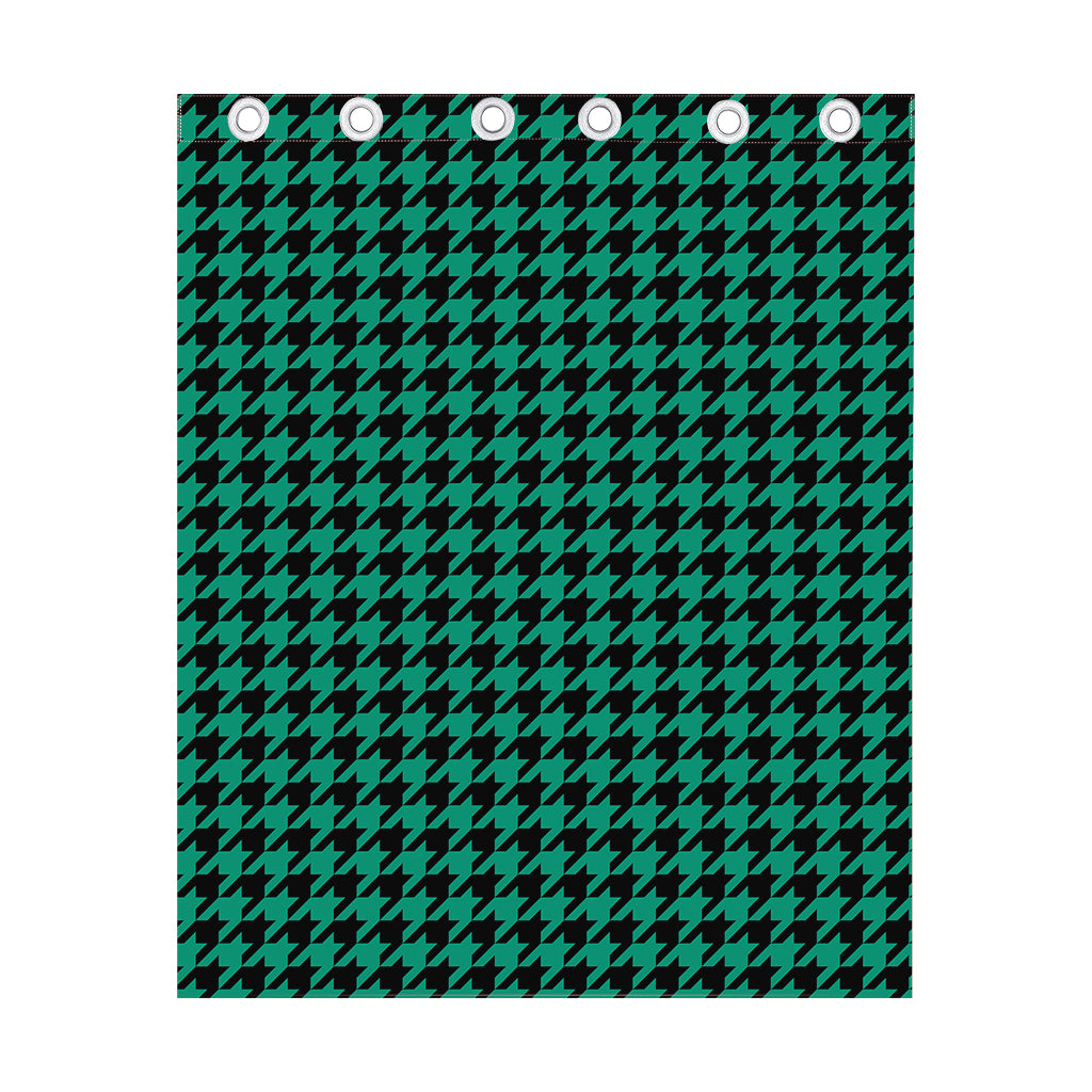 Jungle Green And Black Houndstooth Print Curtain