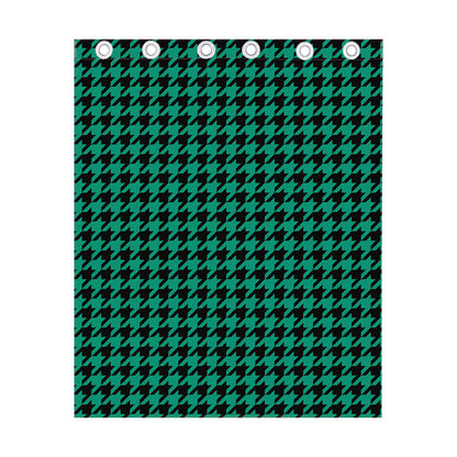 Jungle Green And Black Houndstooth Print Curtain
