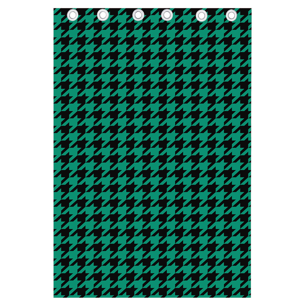 Jungle Green And Black Houndstooth Print Curtain