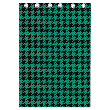 Jungle Green And Black Houndstooth Print Curtain