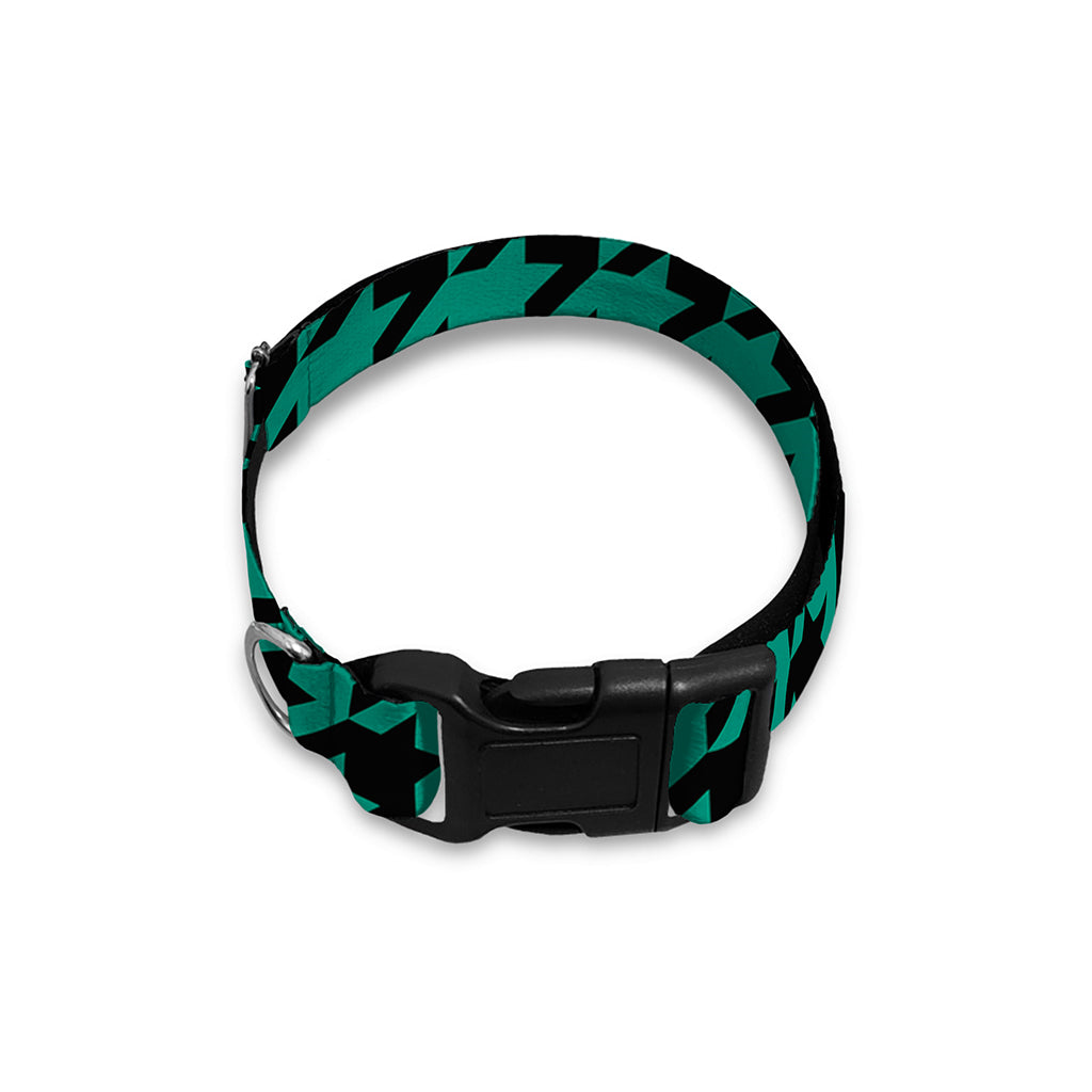 Jungle Green And Black Houndstooth Print Dog Collar