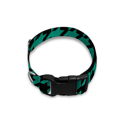Jungle Green And Black Houndstooth Print Dog Collar