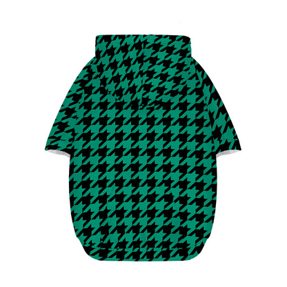 Jungle Green And Black Houndstooth Print Dog Zip Up Hoodie