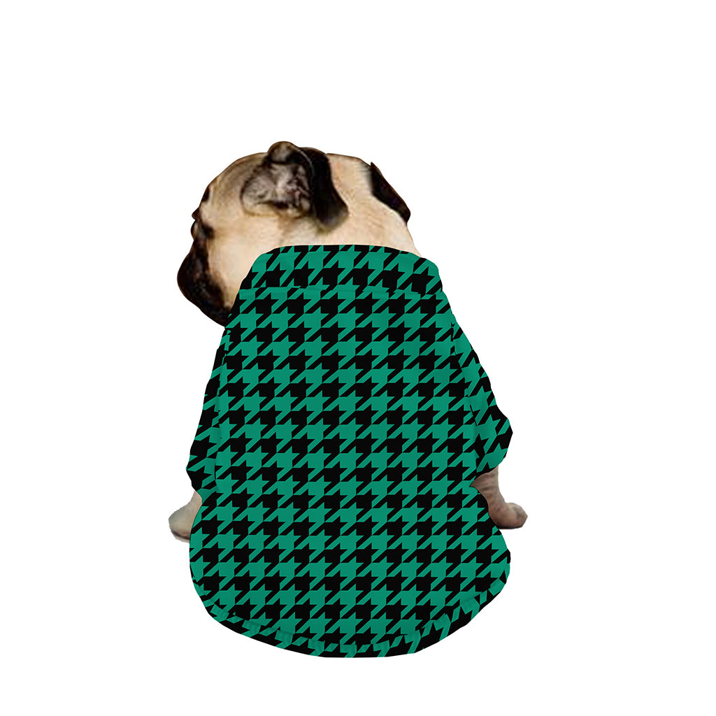 Jungle Green And Black Houndstooth Print Dog Zip Up Jacket