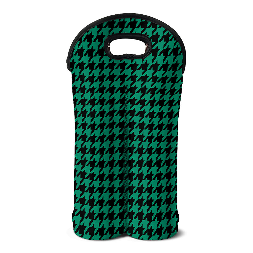 Jungle Green And Black Houndstooth Print Double Neoprene Wine Tote