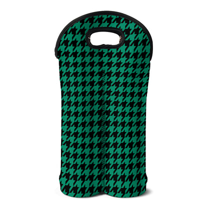 Jungle Green And Black Houndstooth Print Double Neoprene Wine Tote
