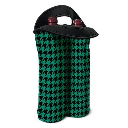 Jungle Green And Black Houndstooth Print Double Neoprene Wine Tote