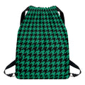 Jungle Green And Black Houndstooth Print Drawstring Backpack