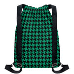 Jungle Green And Black Houndstooth Print Drawstring Backpack