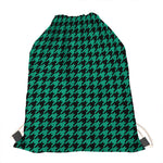 Jungle Green And Black Houndstooth Print Drawstring Bag