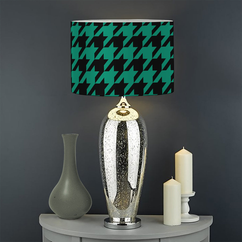 Jungle Green And Black Houndstooth Print Drum Lamp Shade