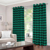 Jungle Green And Black Houndstooth Print Extra Wide Grommet Curtains