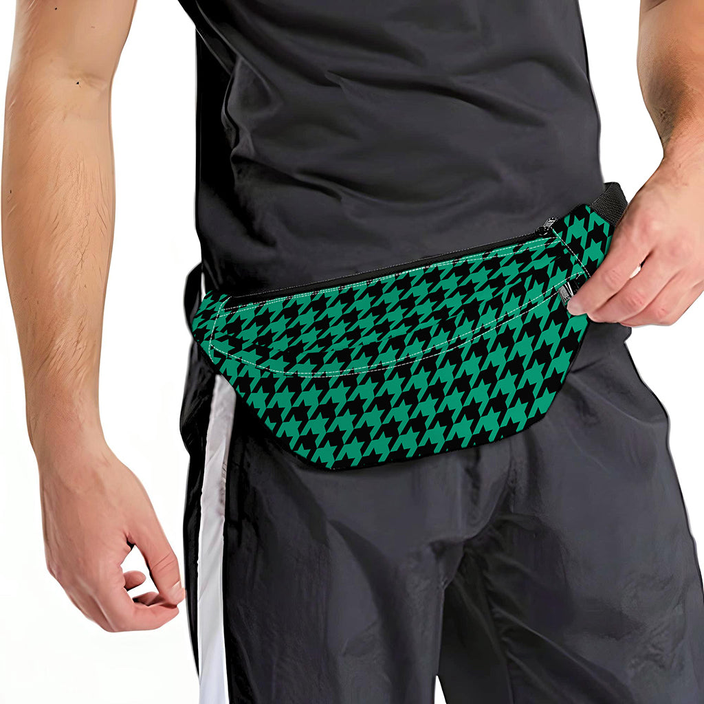 Jungle Green And Black Houndstooth Print Fanny Pack