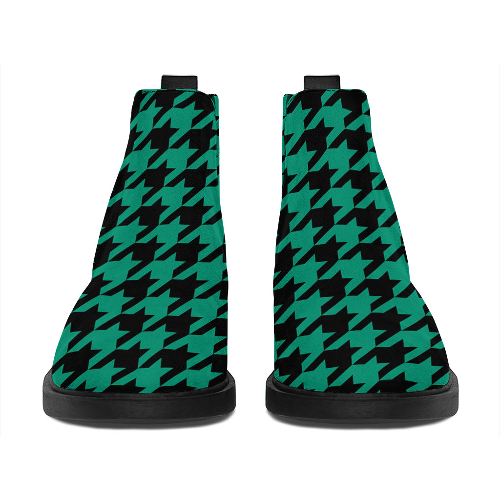 Jungle Green And Black Houndstooth Print Flat Ankle Boots