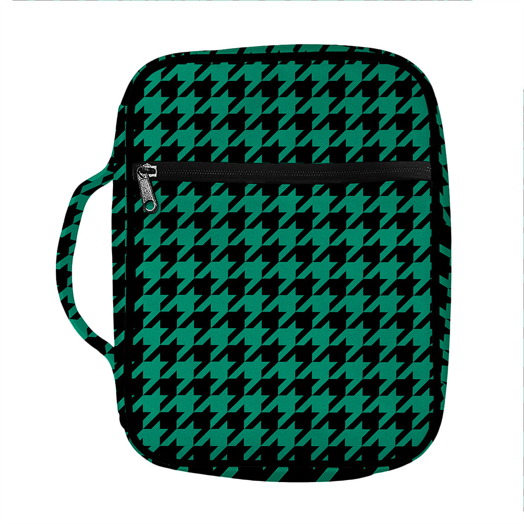Jungle Green And Black Houndstooth Print Front Pocket Bible Bag