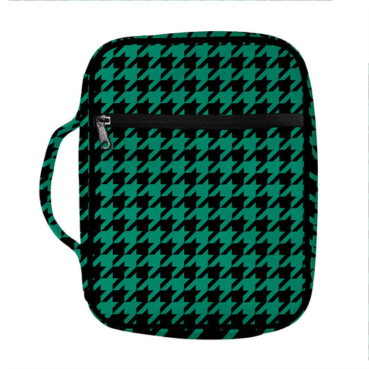 Jungle Green And Black Houndstooth Print Front Pocket Bible Bag