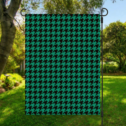 Jungle Green And Black Houndstooth Print Garden Flag