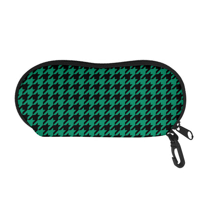 Jungle Green And Black Houndstooth Print Glasses Case