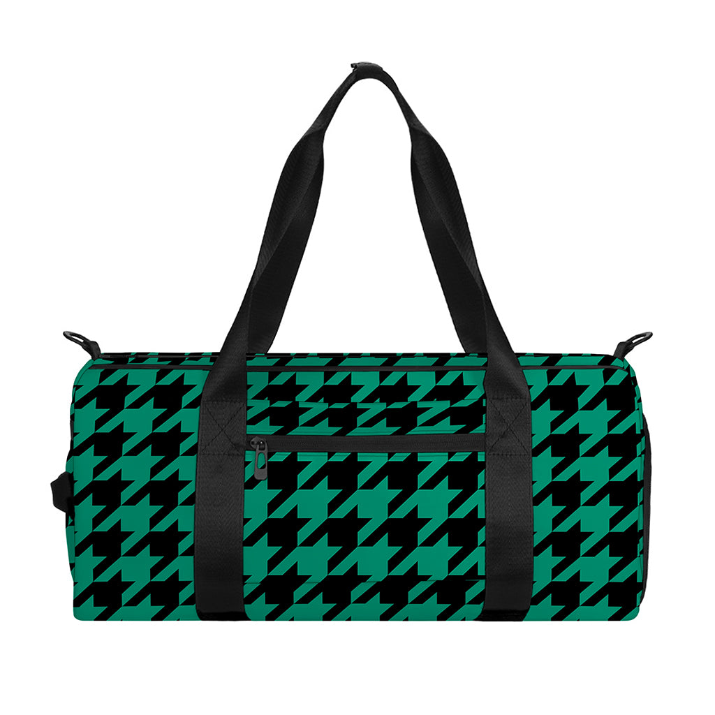 Jungle Green And Black Houndstooth Print Gym Bag