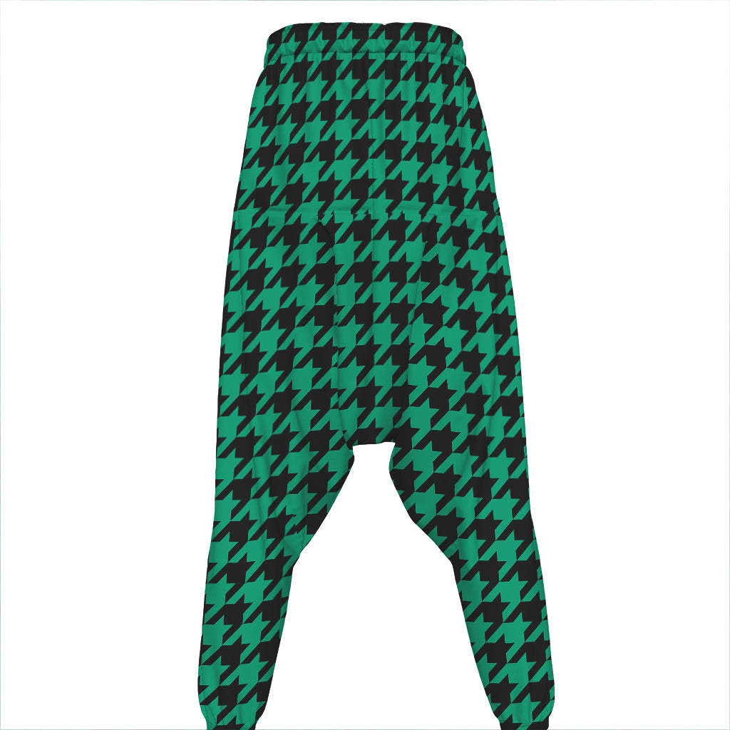 Jungle Green And Black Houndstooth Print Hammer Pants