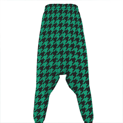 Jungle Green And Black Houndstooth Print Hammer Pants