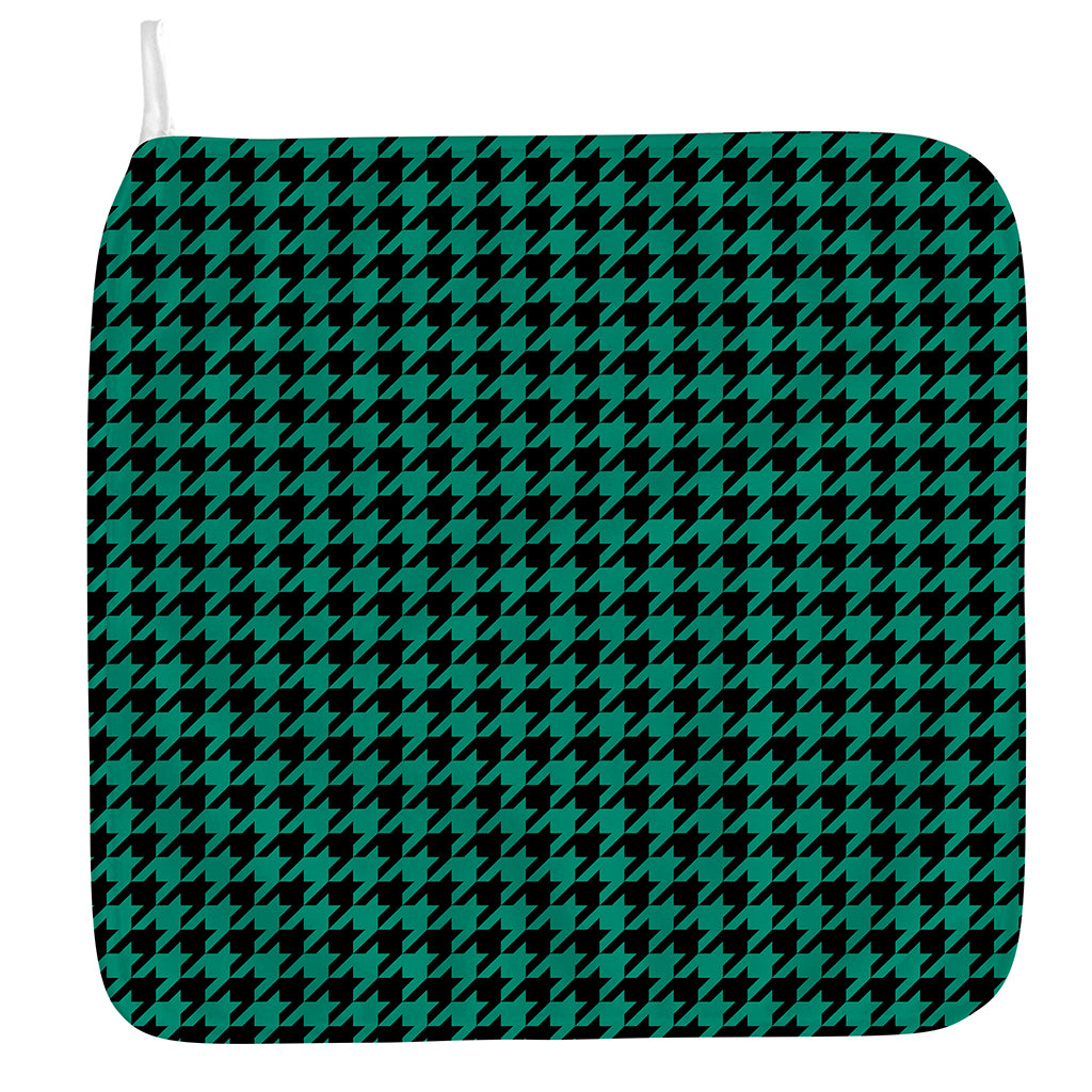 Jungle Green And Black Houndstooth Print Hand Towel