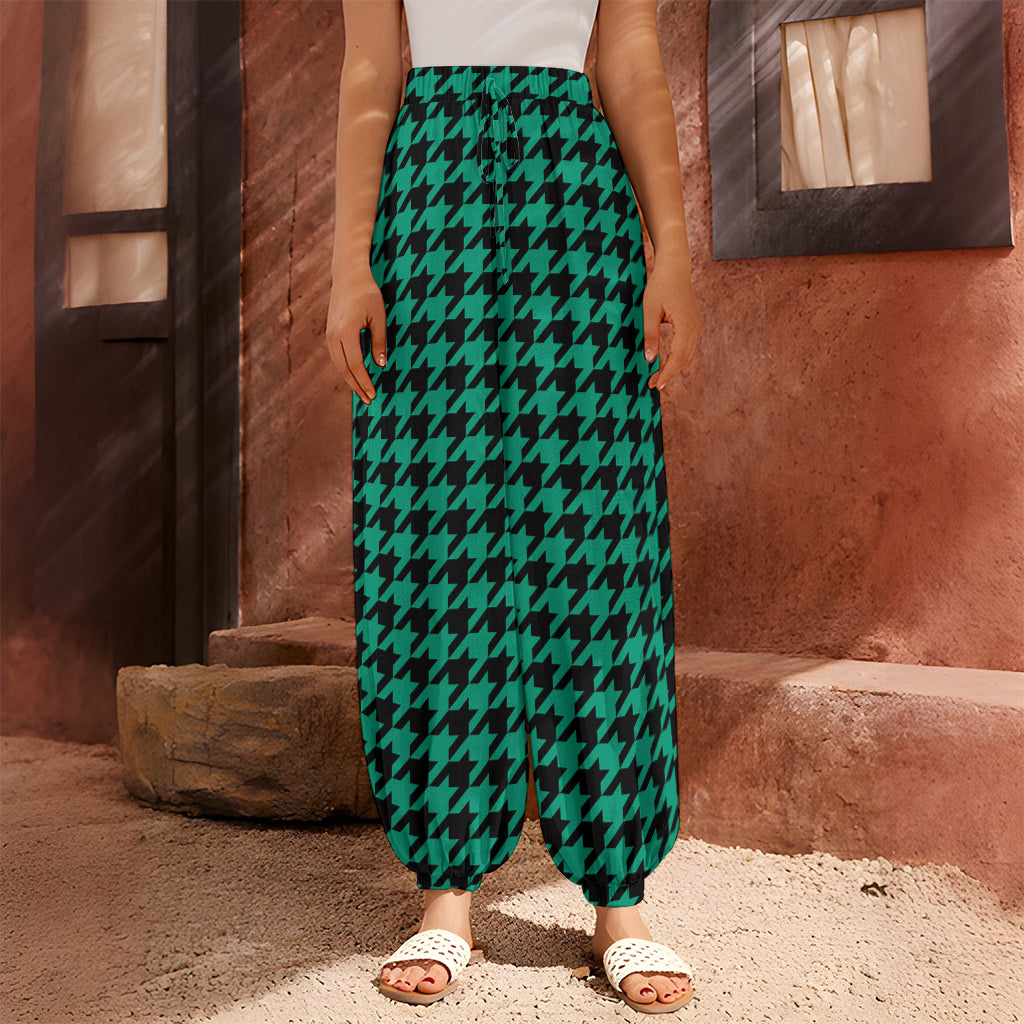 Jungle Green And Black Houndstooth Print Harem Pants