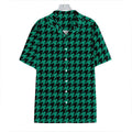 Jungle Green And Black Houndstooth Print Hawaiian Shirt