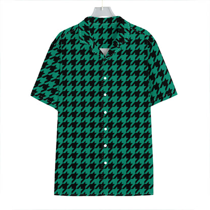 Jungle Green And Black Houndstooth Print Hawaiian Shirt