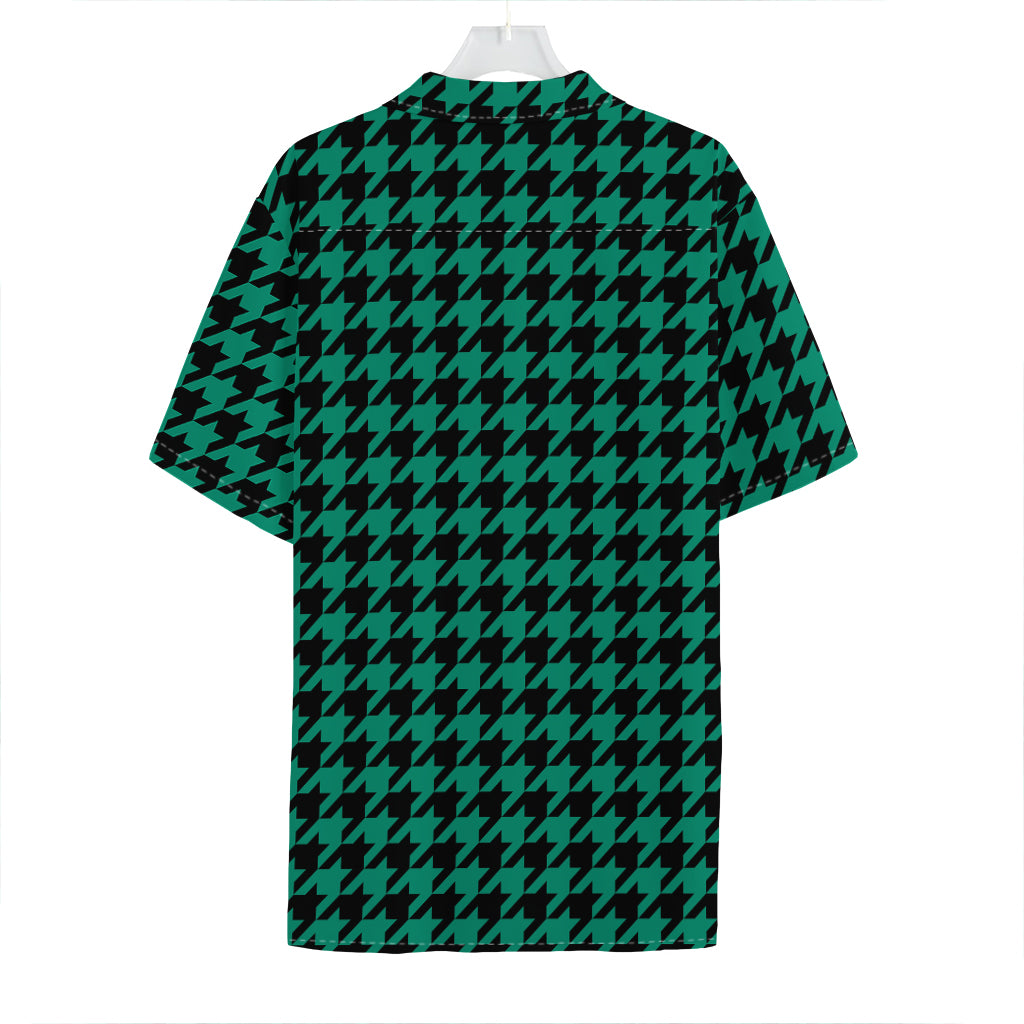 Jungle Green And Black Houndstooth Print Hawaiian Shirt