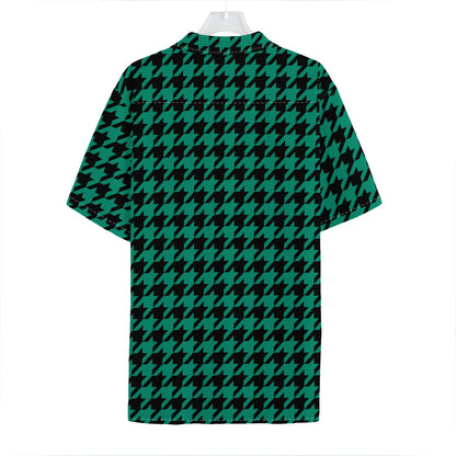 Jungle Green And Black Houndstooth Print Hawaiian Shirt
