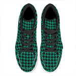 Jungle Green And Black Houndstooth Print High Top Leather Sneakers