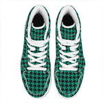Jungle Green And Black Houndstooth Print High Top Leather Sneakers