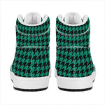 Jungle Green And Black Houndstooth Print High Top Leather Sneakers