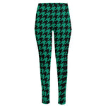 Jungle Green And Black Houndstooth Print High-Waisted Pocket Leggings