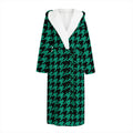 Jungle Green And Black Houndstooth Print Hooded Bathrobe