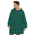 Jungle Green And Black Houndstooth Print Hoodie Blanket